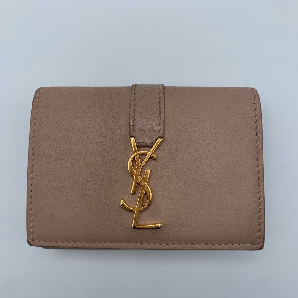 Saint Laurent YSL Beige Trifold Wallet